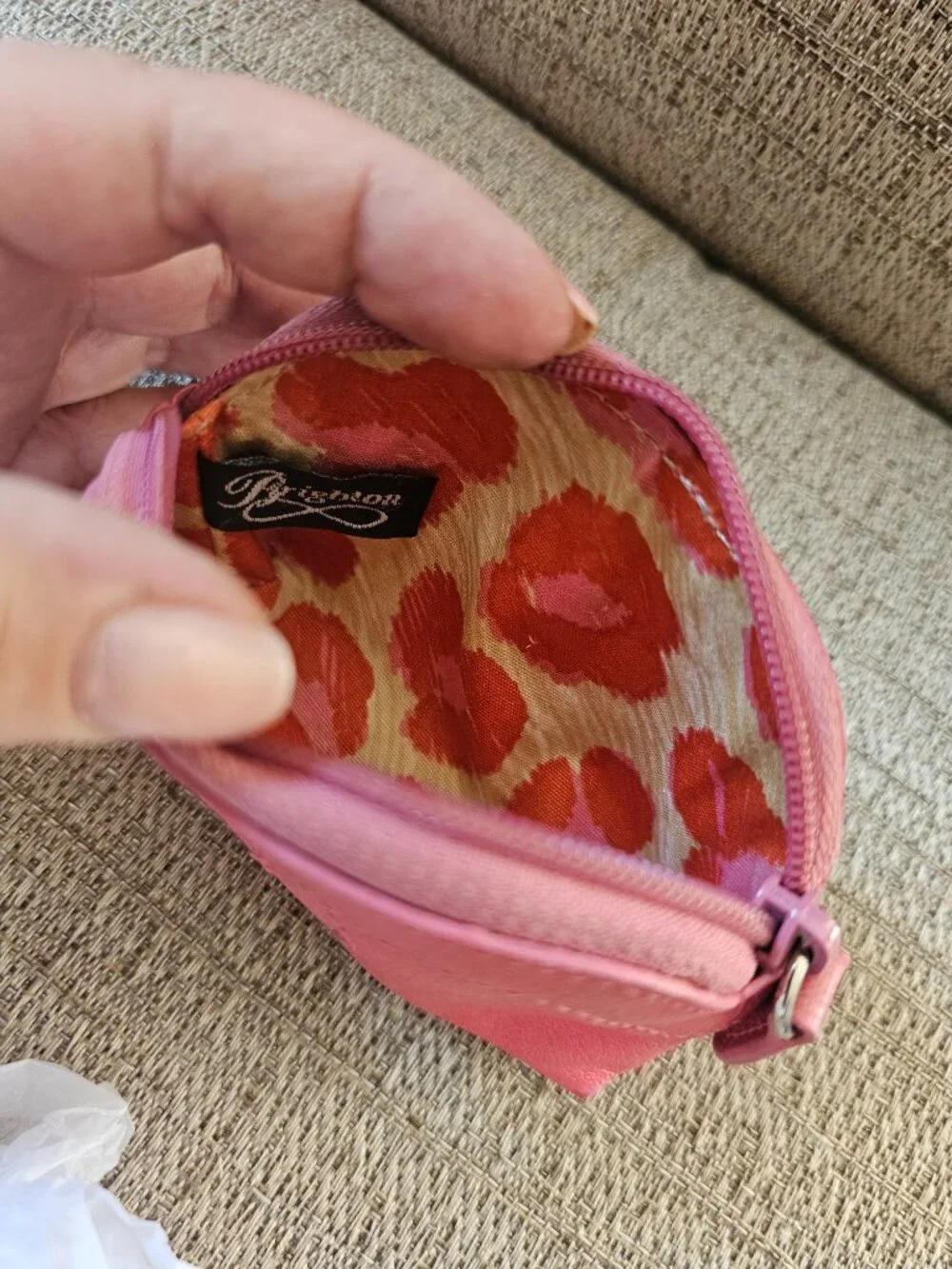 Brighton Pink Pebbled Leather Zip Coin Purse | Signature Stitched Heart EUC!